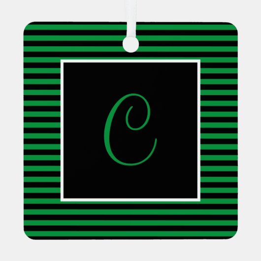 Benutzerdefinierter Anfangsgrün und schwarz Streif Ornament Aus Metall (Rückseite)