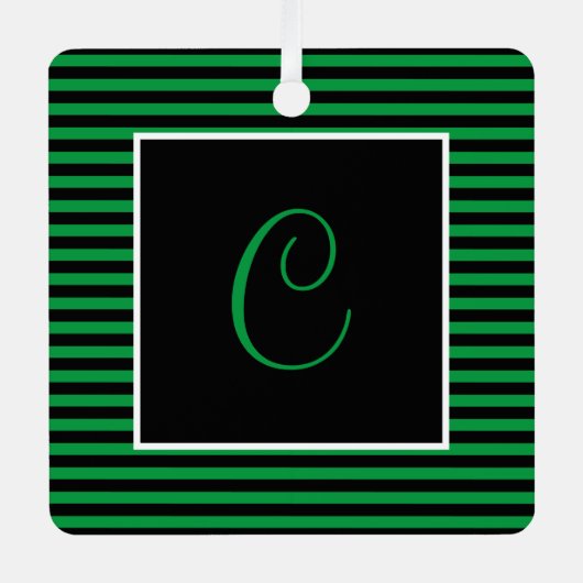 Benutzerdefinierter Anfangsgrün und schwarz Streif Ornament Aus Metall (Vorderseite)