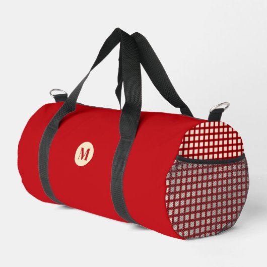 Benutzerdefinierter Anfangsname Red Gingham Fitnes Duffle Bag (Rechte Ecke)