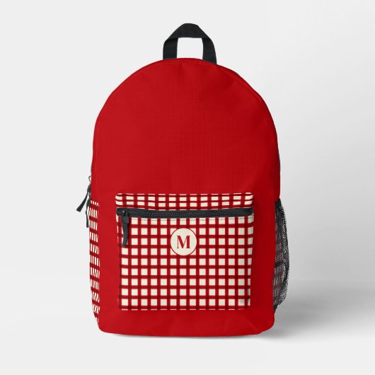 Benutzerdefinierter Anfangsname Red Gingham Girly  Bedruckter Rucksack (Vorderseite)