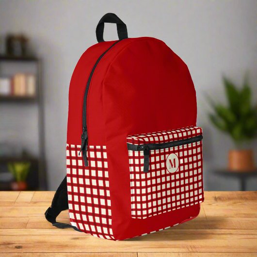 Benutzerdefinierter Anfangsname Red Gingham Girly Bedruckter Rucksack