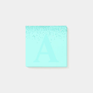 Benutzerdefinierter Aqua-Glitter-Monogramm-Notizbl Post-it Klebezettel