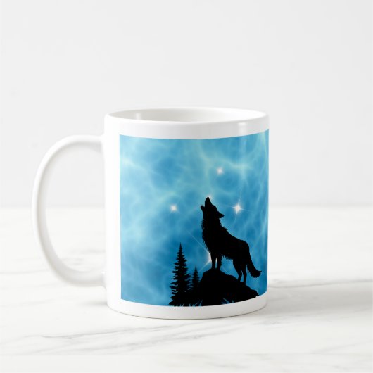Benutzerdefinierter Aqua-Wolf-Initial-Design-Kaffe Kaffeetasse (Links)