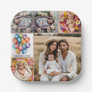 Benutzerdefinierter Baby-Foto-Papierteller – Braun Pappteller