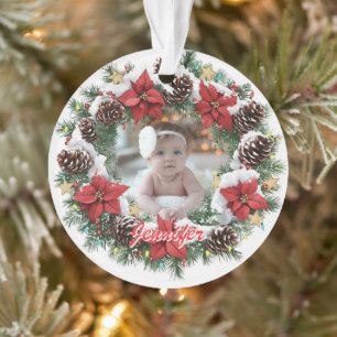Benutzerdefinierter Babyname, Foto-Weihnachtsbauma Ornament