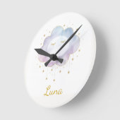 Benutzerdefinierter Babyname Lavendel-Wasserfarbe- Runde Wanduhr (Winkel)