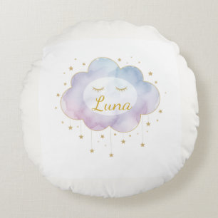 Benutzerdefinierter Babyname Lavendel-Wasserfarbe- Rundes Kissen