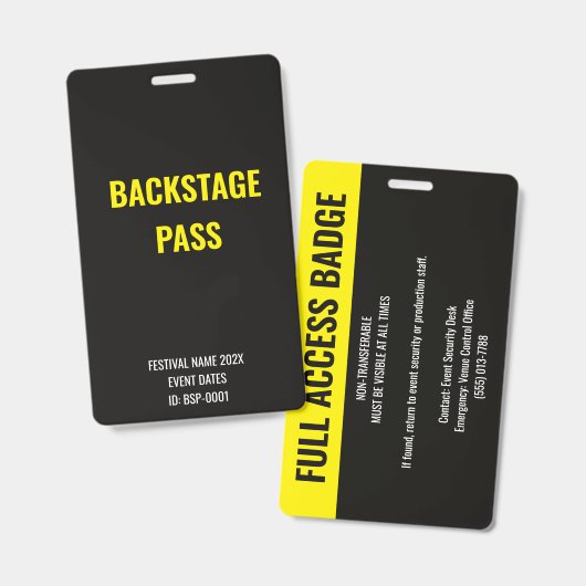 Benutzerdefinierter Back Stage Full Access Konzert Ausweis (Vorder- & Rückseite)