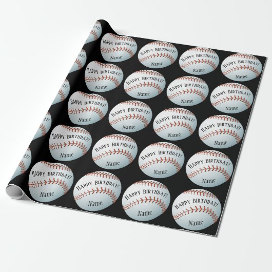Benutzerdefinierter Baller Baseball-Name glücklich Geschenkpapier (Ungerollt)