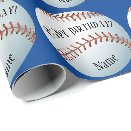 Benutzerdefinierter Baller Baseball-Name glücklich Geschenkpapier (Rolleneckpunkt)