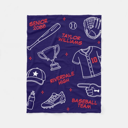 Benutzerdefinierter Baseball-Doodle-Muster-Name Se Fleecedecke (Vorderseite)