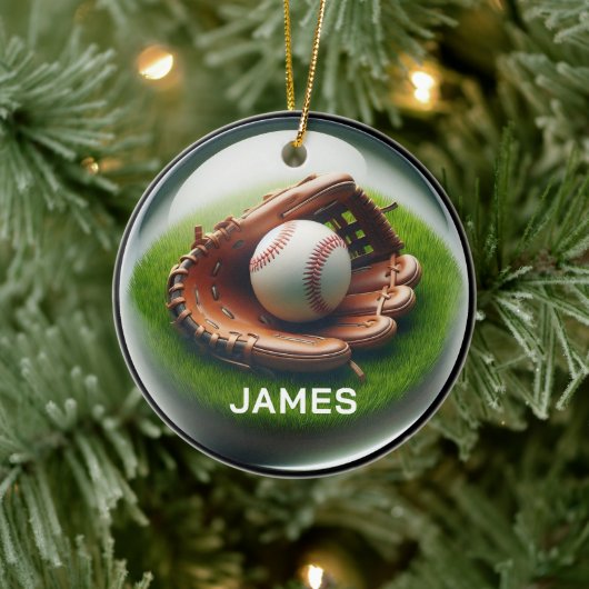 Benutzerdefinierter Baseball-Faux-Glas-Orb-Look Keramik Ornament (Baum)