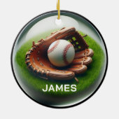 Benutzerdefinierter Baseball-Faux-Glas-Orb-Look Keramik Ornament (Hinten)