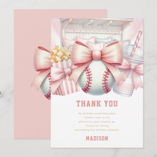 Benutzerdefinierter Baseball Mädchen Geburtstag Dankeskarte (Vorne/Hinten)