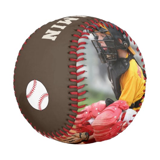 Benutzerdefinierter Baseball mit Name, Nummer, Fot (Schrägansicht)