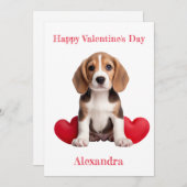 Benutzerdefinierter Beagle mit 2 HerzschrittValent Feiertagskarte (Vorne/Hinten)