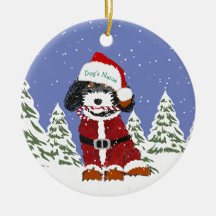 Benutzerdefinierter Bernedoodle Weihnachtsmann Hun Keramik Ornament