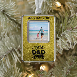 Benutzerdefinierter bester Vater je Gold Glitzer Rahmen-Ornament Silber