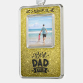 Benutzerdefinierter bester Vater je Gold Glitzer Rahmen-Ornament Silber (Links)