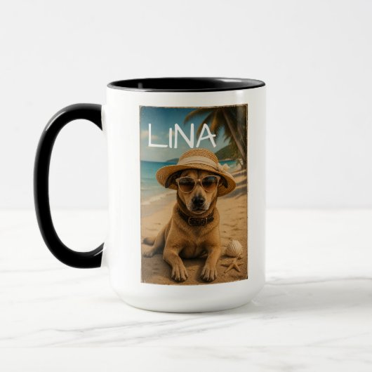 Benutzerdefinierter Bild- und Text-Retro-Strandpos Tasse (Links)