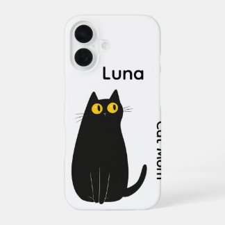 Benutzerdefinierter Black Cat iPhone Case - Name h iPhone 16 Hülle