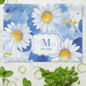 Benutzerdefinierter blauer Aquarell-Gänseblümchen- Geschirrtuch (Gefaltet)