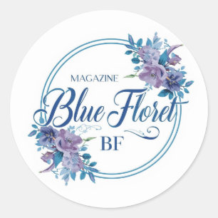 Benutzerdefinierter blauer Blumenlogo-Aufkleber – Runder Aufkleber
