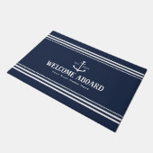 Benutzerdefinierter blauer Bootsname Nautical Will Fußmatte (Schrägansicht)