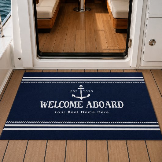 Benutzerdefinierter blauer Bootsname Nautical Will Fußmatte