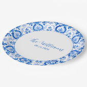 Benutzerdefinierter blauer weißer falscher Delft-H Pappteller (Schrägansicht)