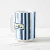 Benutzerdefinierter blaugestreifter Becher als Ges Kaffeetasse (Vorderseite Links)