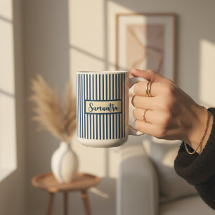 Benutzerdefinierter blaugestreifter Becher als Ges Kaffeetasse