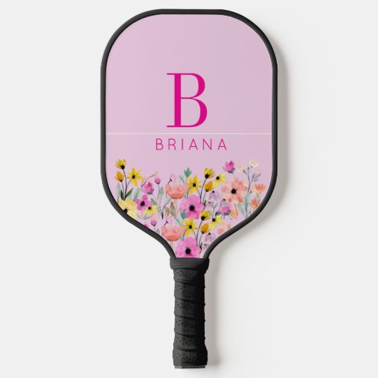 Benutzerdefinierter Blumeninitiale und Name Pickleball Schläger (Vorderseite)