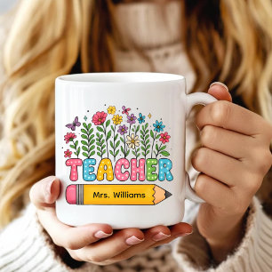 Benutzerdefinierter Boho-Wildblumen-Lehrerbecher,  Kaffeetasse