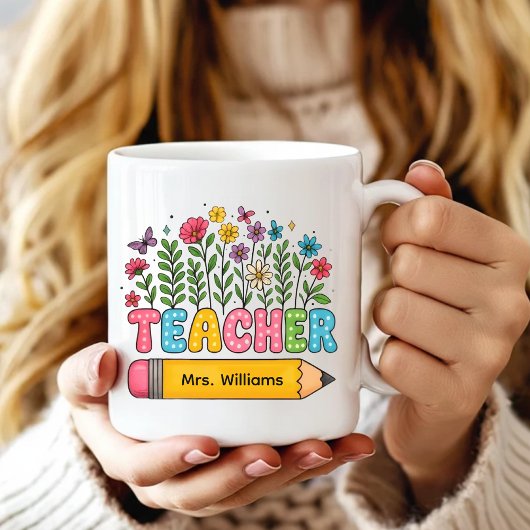 Benutzerdefinierter Boho-Wildblumen-Lehrerbecher, Kaffeetasse