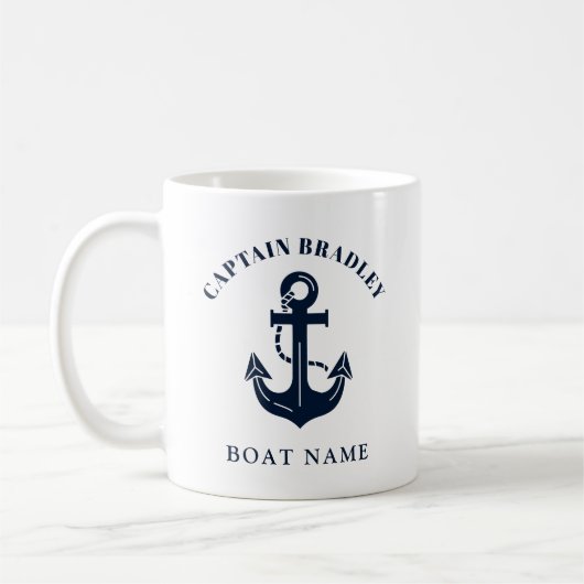 Benutzerdefinierter Bootsname und Kapitäne nautisc Kaffeetasse (Links)