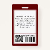 Benutzerdefinierter Burgundy-Beruflicher Farbname Ausweis (Rückseite)