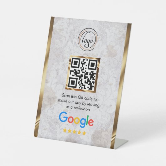 Benutzerdefinierter Business-QR-Code Google-Bewert Sockelschild (Vorderseite)