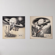 Benutzerdefinierter Celestial Owl & Saturn Vintage