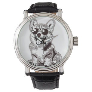 Benutzerdefinierter Corgi-Welpe mit Sonnenbrille   Armbanduhr
