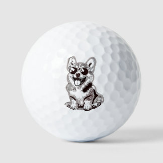Benutzerdefinierter Corgi-Welpe mit Sonnenbrille | Golfball
