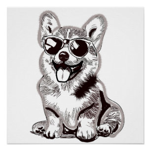 Benutzerdefinierter Corgi-Welpe mit Sonnenbrille   Poster