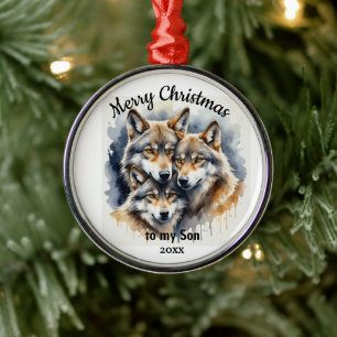 Benutzerdefinierter datierter Weihnachtswolf Sohn Ornament Aus Metall