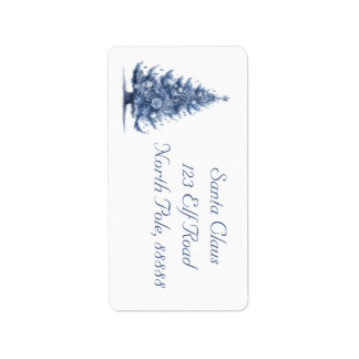 Benutzerdefinierter Delft-Blau-Weiß-Christbaum  Adressaufkleber