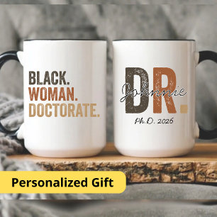 Benutzerdefinierter Doktor PhD, Schwarze Frau Dokt Zweifarbige Tasse
