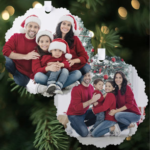 Benutzerdefinierter doppelseitiger Familien-2-Foto Ornament Karte