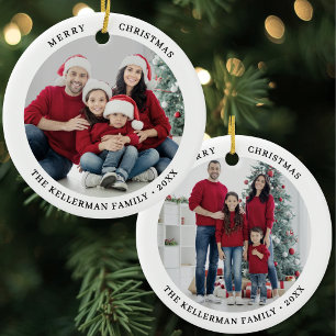 Benutzerdefinierter doppelseitiger Familien-Weihna Keramik Ornament