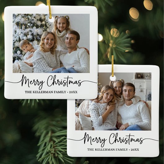 Benutzerdefinierter doppelseitiger Weihnachtsgruß Keramikornament