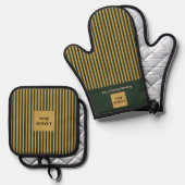 Benutzerdefinierter dunkelgrüner und goldener Stre Ofenhandschuh & Topflappen-Set (Vorderseite/Rückseite)