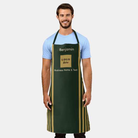 Benutzerdefinierter dunkelgrüner und goldener Stre Schürze (Getragen)